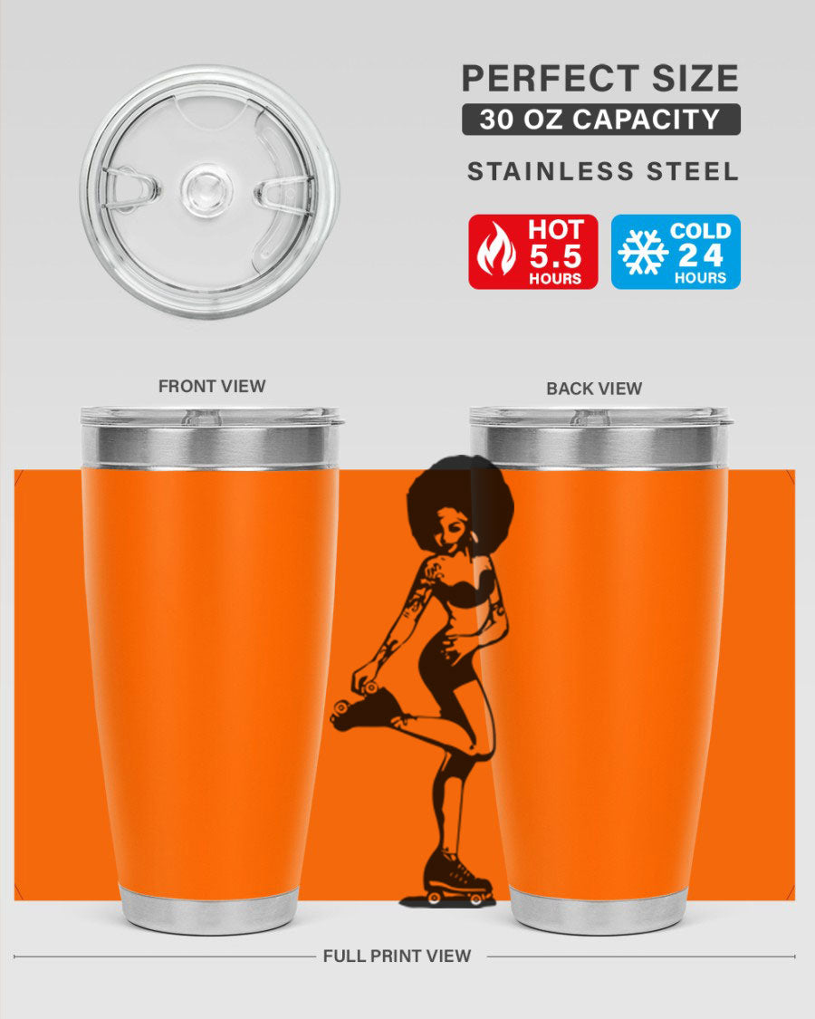 Black women - queen tumbler featuring a stylish design, double wall vacuum stainless steel, and a press-in drink-thru lid.