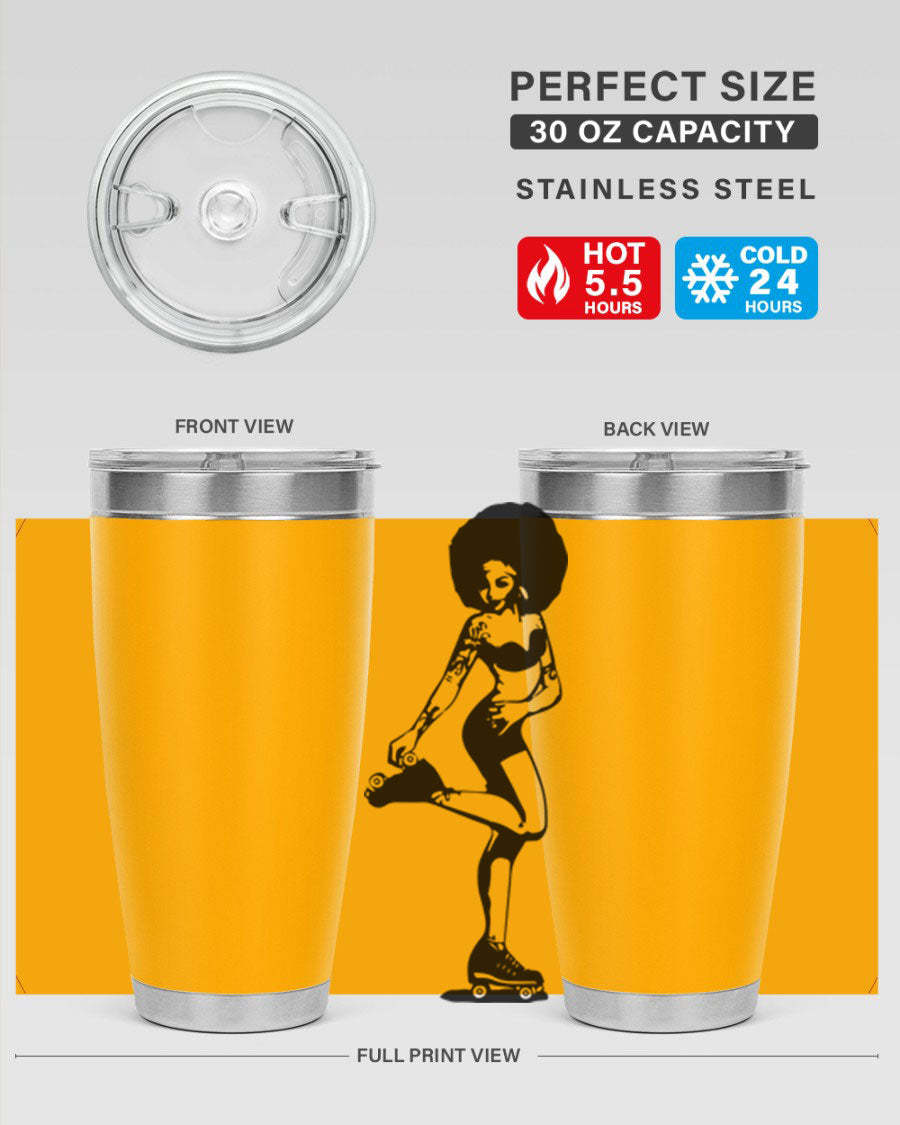 Black women - queen tumbler featuring a stylish design, double wall vacuum stainless steel, and a press-in drink-thru lid.