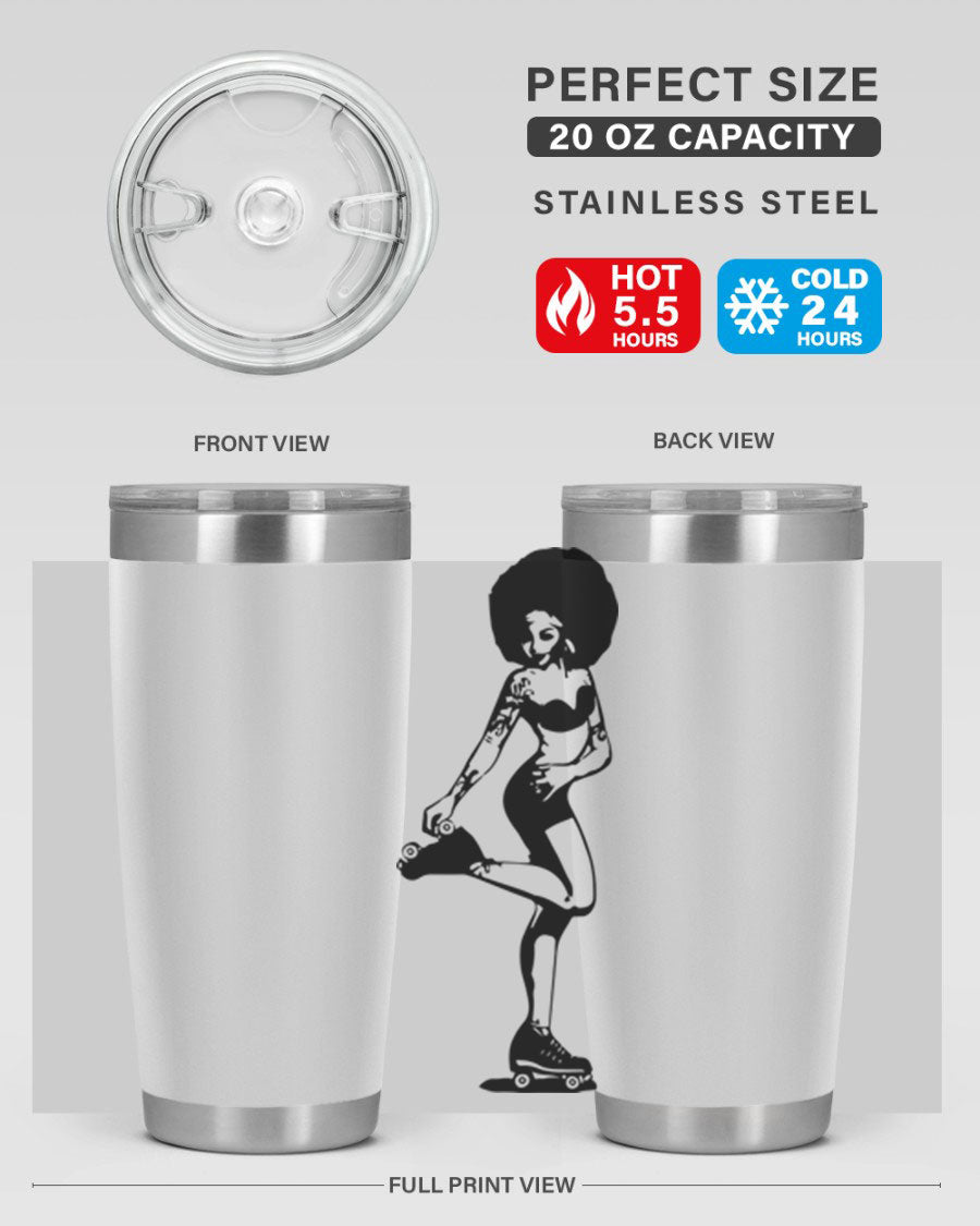 Black women - queen tumbler featuring a stylish design, double wall vacuum stainless steel, and a press-in drink-thru lid.