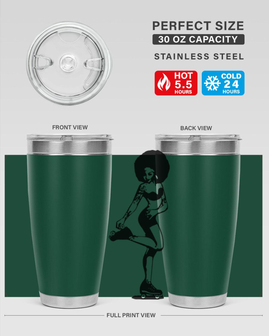 Black women - queen tumbler featuring a stylish design, double wall vacuum stainless steel, and a press-in drink-thru lid.