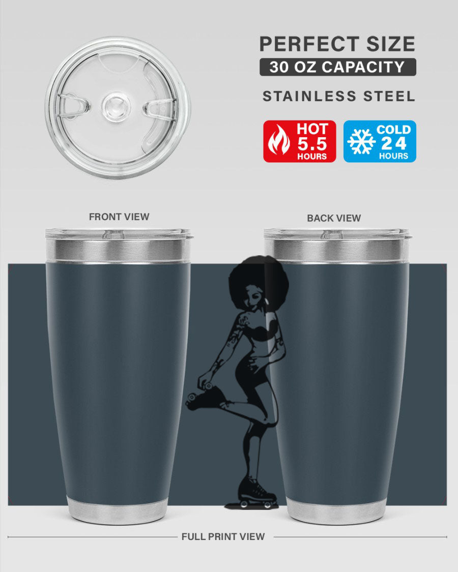 Black women - queen tumbler featuring a stylish design, double wall vacuum stainless steel, and a press-in drink-thru lid.