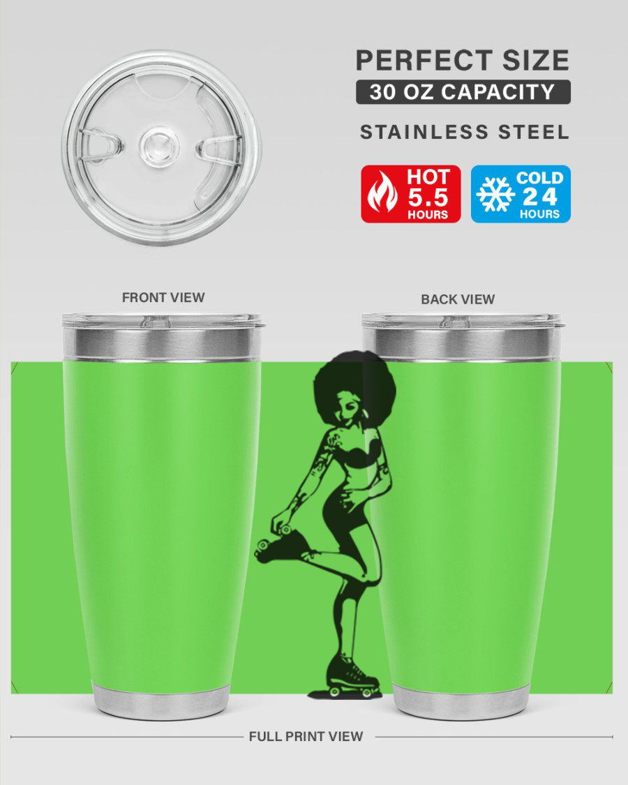 Black women - queen tumbler featuring a stylish design, double wall vacuum stainless steel, and a press-in drink-thru lid.
