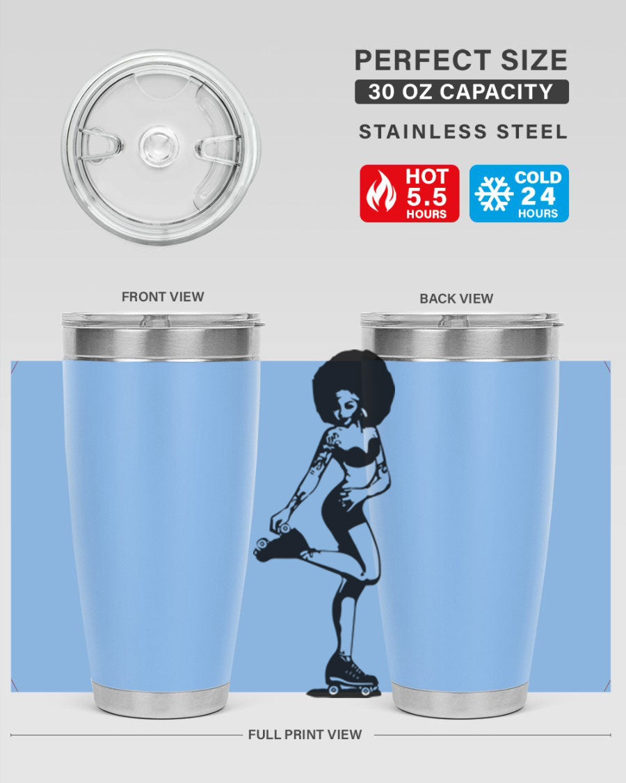 Black women - queen tumbler featuring a stylish design, double wall vacuum stainless steel, and a press-in drink-thru lid.