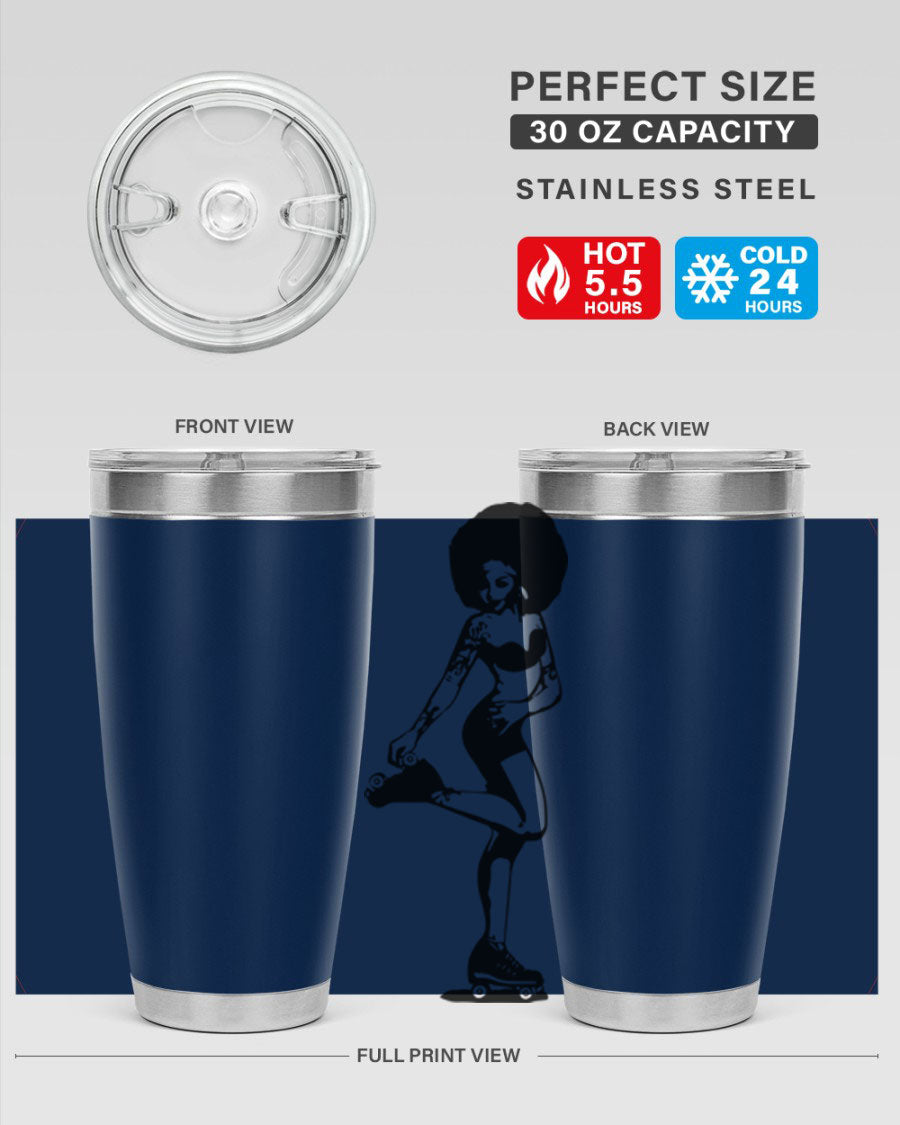 Black women - queen tumbler featuring a stylish design, double wall vacuum stainless steel, and a press-in drink-thru lid.