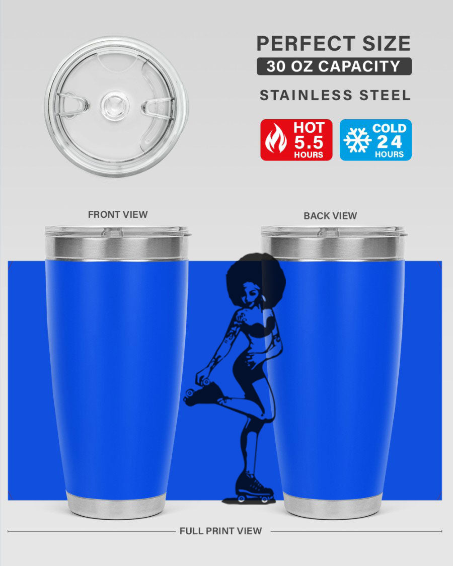 Black women - queen tumbler featuring a stylish design, double wall vacuum stainless steel, and a press-in drink-thru lid.