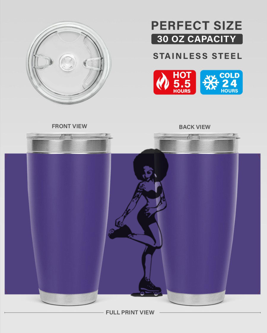 Black women - queen tumbler featuring a stylish design, double wall vacuum stainless steel, and a press-in drink-thru lid.