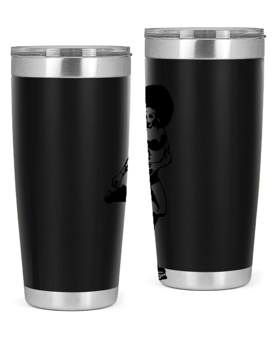 Black women - queen tumbler featuring a stylish design, double wall vacuum stainless steel, and a press-in drink-thru lid.