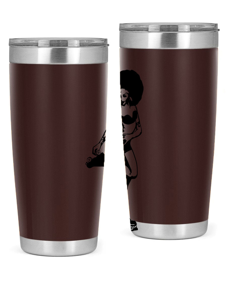 Black women - queen tumbler featuring a stylish design, double wall vacuum stainless steel, and a press-in drink-thru lid.