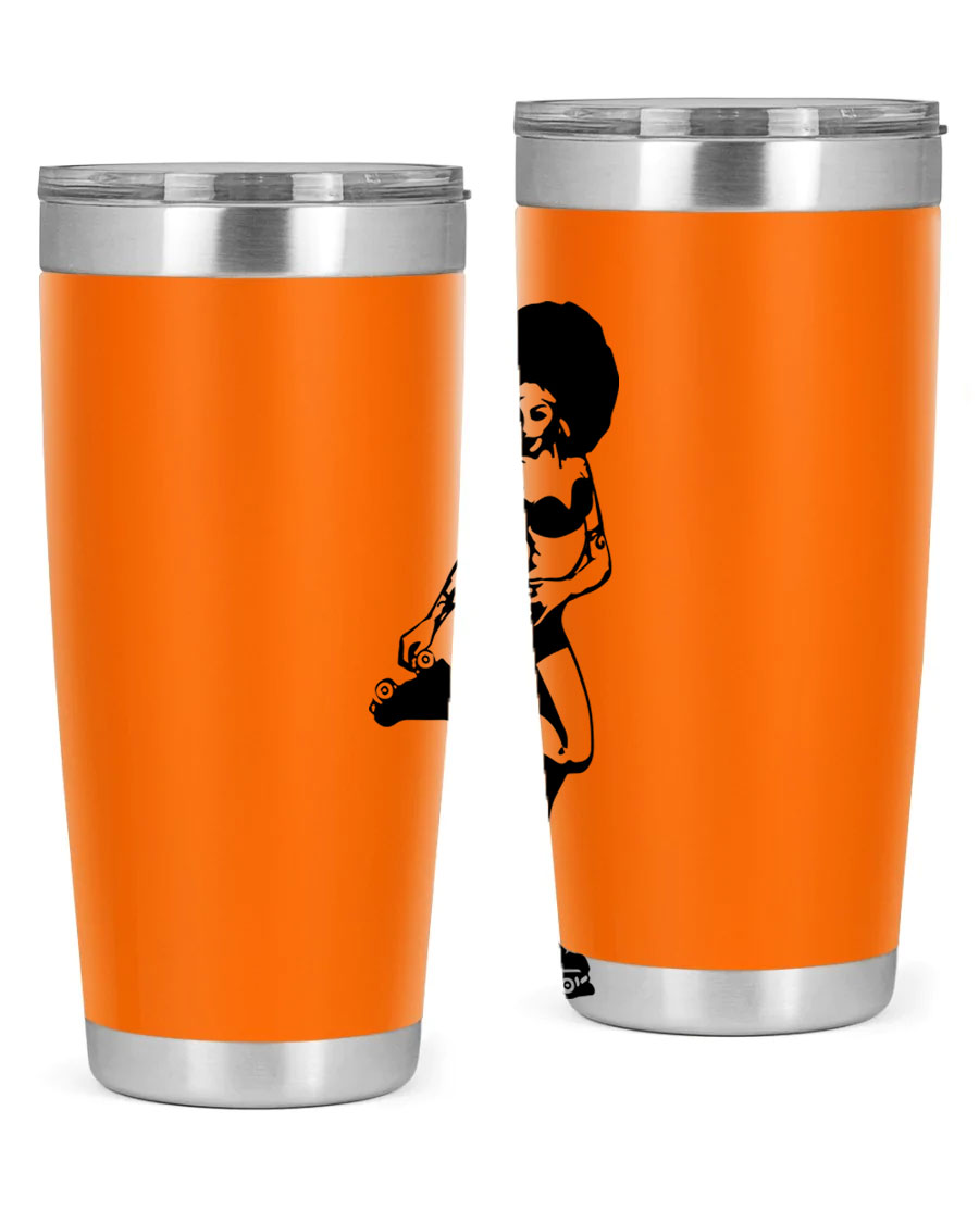 Black women - queen tumbler featuring a stylish design, double wall vacuum stainless steel, and a press-in drink-thru lid.