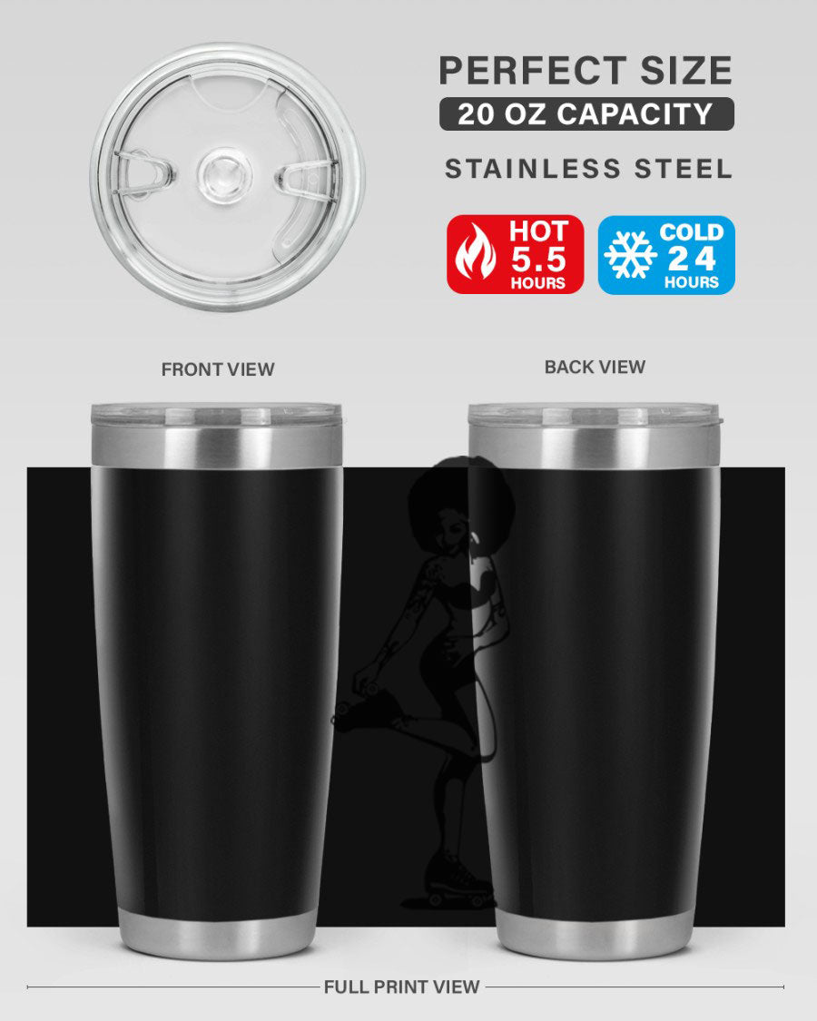 Black women - queen tumbler featuring a stylish design, double wall vacuum stainless steel, and a press-in drink-thru lid.