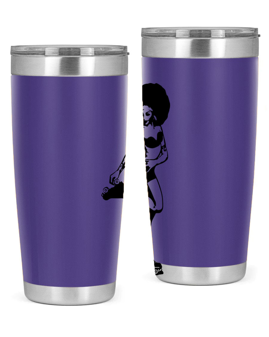 Black women - queen tumbler featuring a stylish design, double wall vacuum stainless steel, and a press-in drink-thru lid.