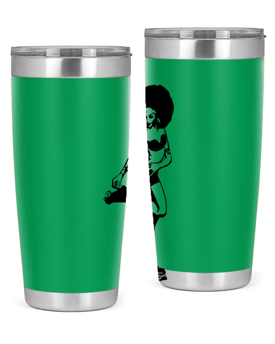 Black women - queen tumbler featuring a stylish design, double wall vacuum stainless steel, and a press-in drink-thru lid.