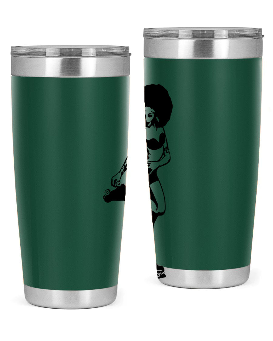 Black women - queen tumbler featuring a stylish design, double wall vacuum stainless steel, and a press-in drink-thru lid.