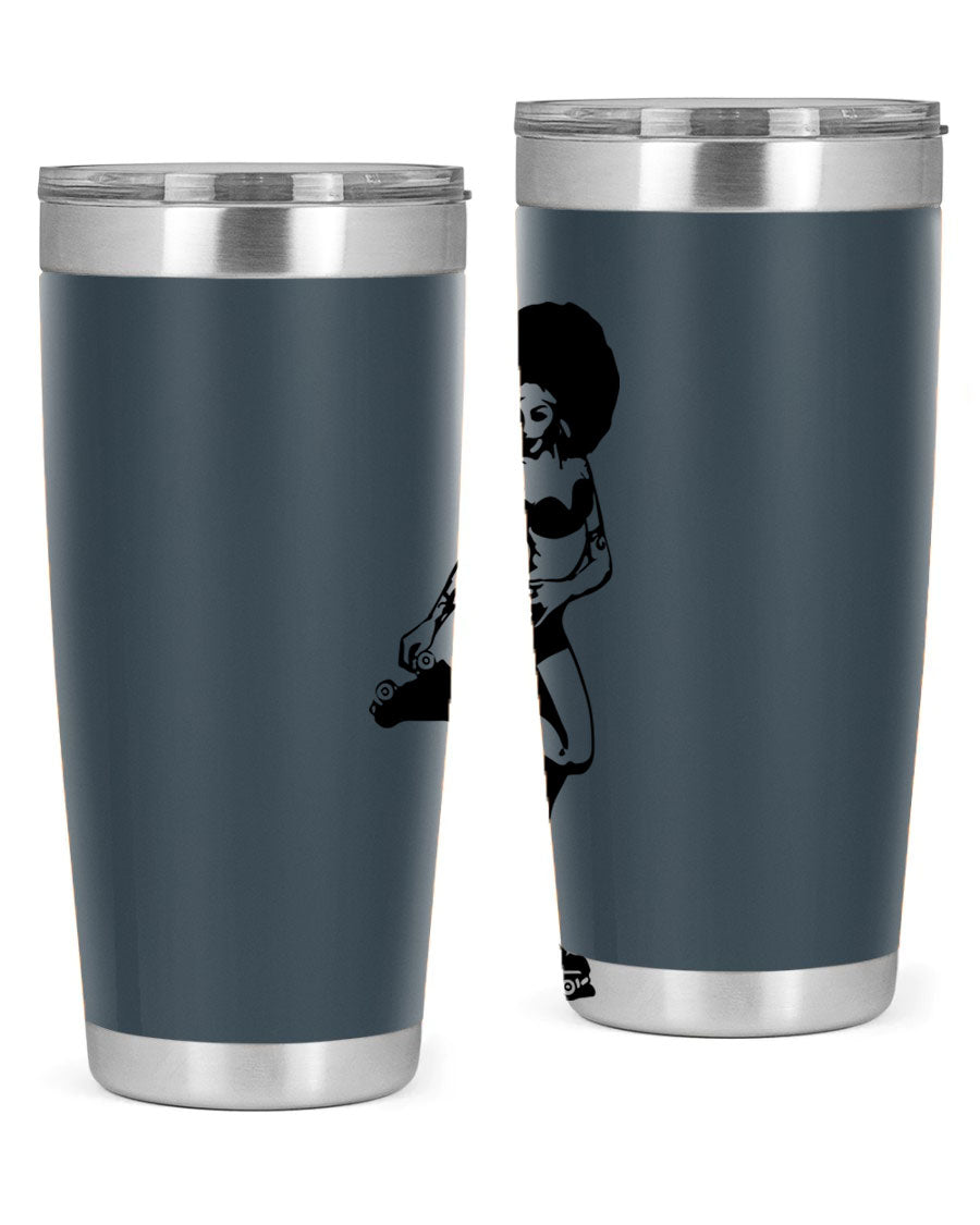 Black women - queen tumbler featuring a stylish design, double wall vacuum stainless steel, and a press-in drink-thru lid.