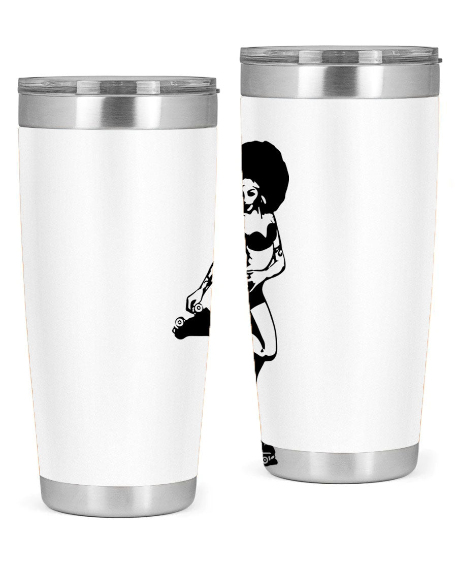 Black women - queen tumbler featuring a stylish design, double wall vacuum stainless steel, and a press-in drink-thru lid.