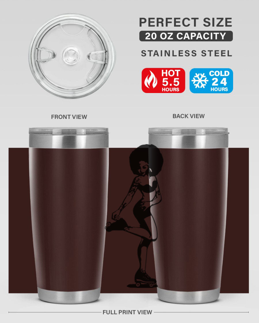 Black women - queen tumbler featuring a stylish design, double wall vacuum stainless steel, and a press-in drink-thru lid.