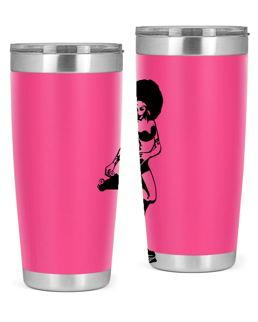 Black women - queen tumbler featuring a stylish design, double wall vacuum stainless steel, and a press-in drink-thru lid.