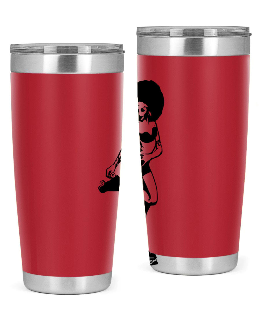 Black women - queen tumbler featuring a stylish design, double wall vacuum stainless steel, and a press-in drink-thru lid.