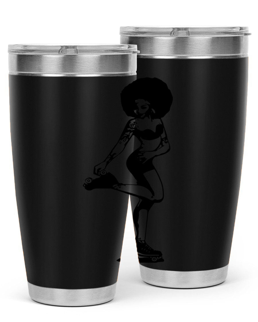 Black women - queen tumbler featuring a stylish design, double wall vacuum stainless steel, and a press-in drink-thru lid.