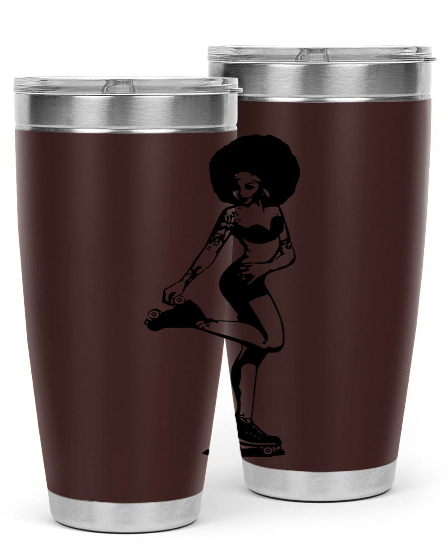 Black women - queen tumbler featuring a stylish design, double wall vacuum stainless steel, and a press-in drink-thru lid.