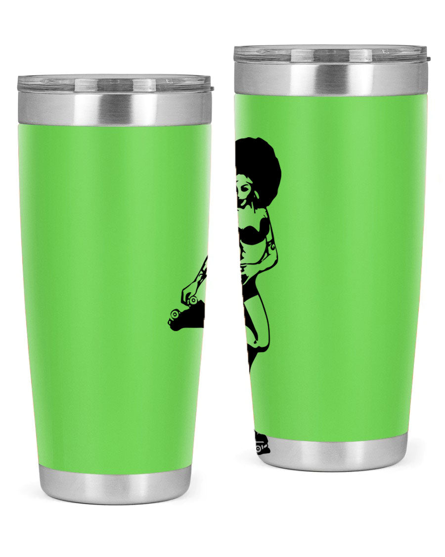Black women - queen tumbler featuring a stylish design, double wall vacuum stainless steel, and a press-in drink-thru lid.