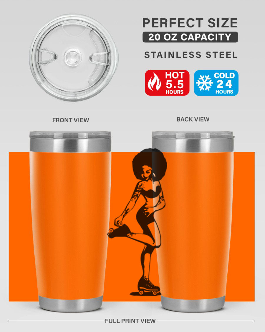 Black women - queen tumbler featuring a stylish design, double wall vacuum stainless steel, and a press-in drink-thru lid.