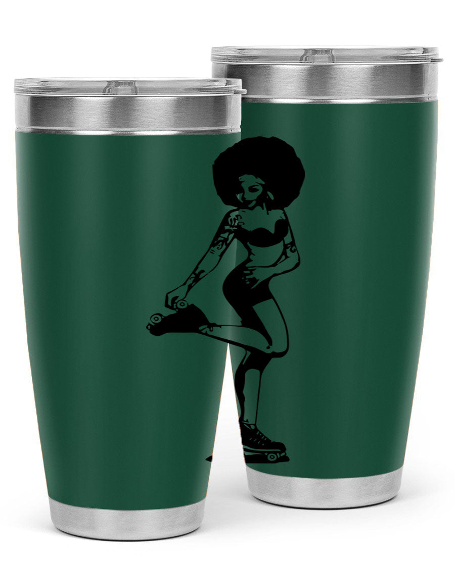 Black women - queen tumbler featuring a stylish design, double wall vacuum stainless steel, and a press-in drink-thru lid.