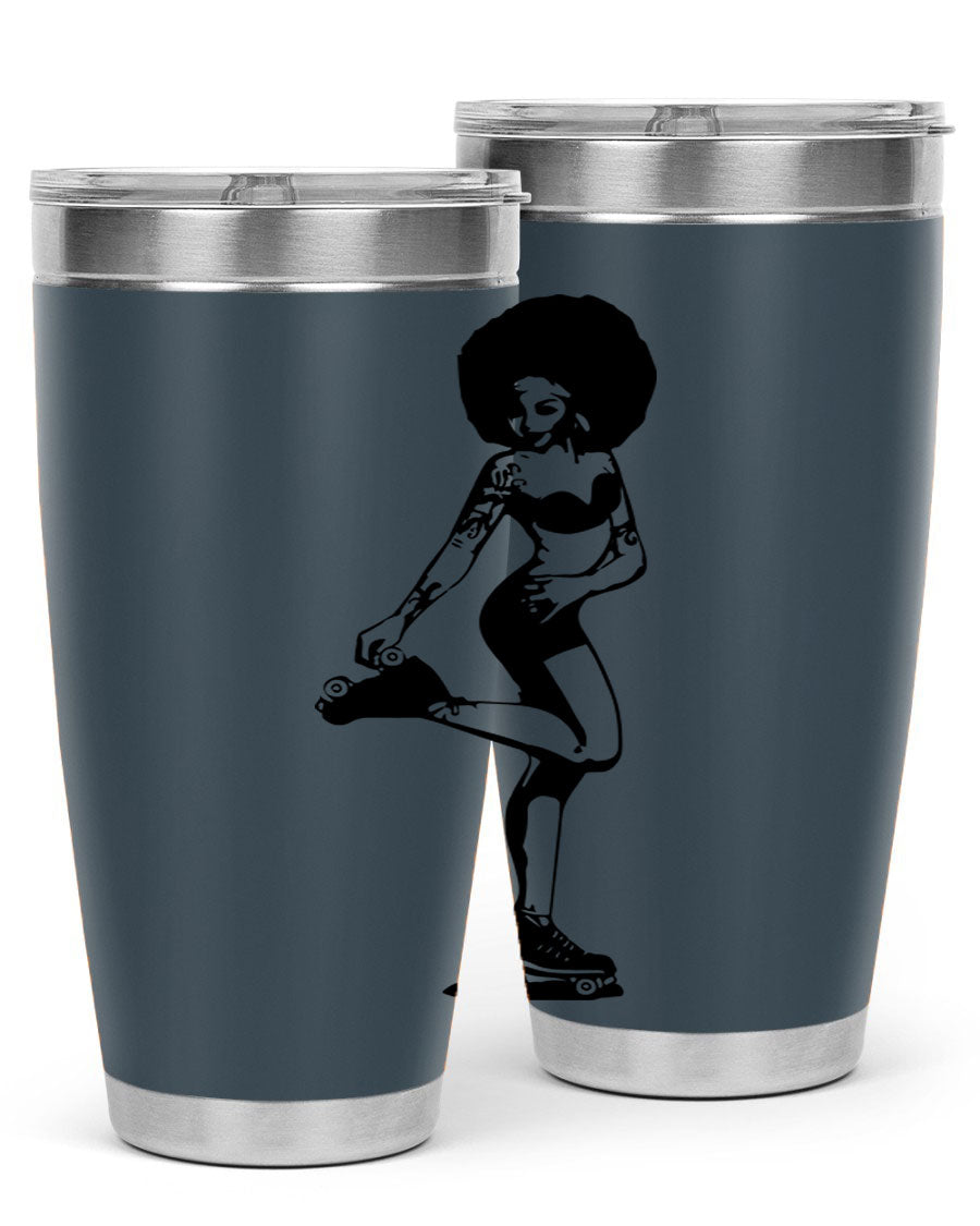 Black women - queen tumbler featuring a stylish design, double wall vacuum stainless steel, and a press-in drink-thru lid.