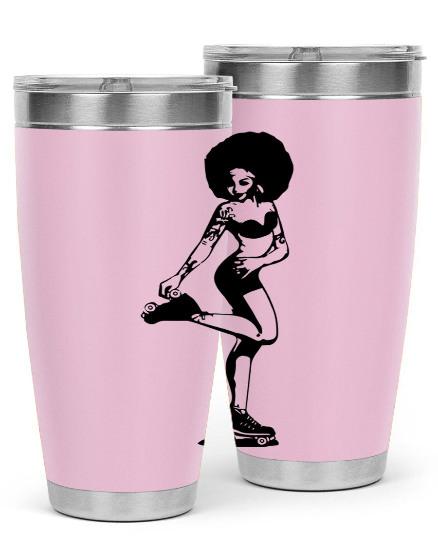 Black women - queen tumbler featuring a stylish design, double wall vacuum stainless steel, and a press-in drink-thru lid.