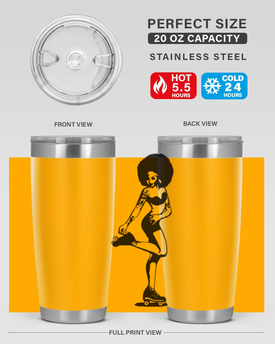 Black women - queen tumbler featuring a stylish design, double wall vacuum stainless steel, and a press-in drink-thru lid.