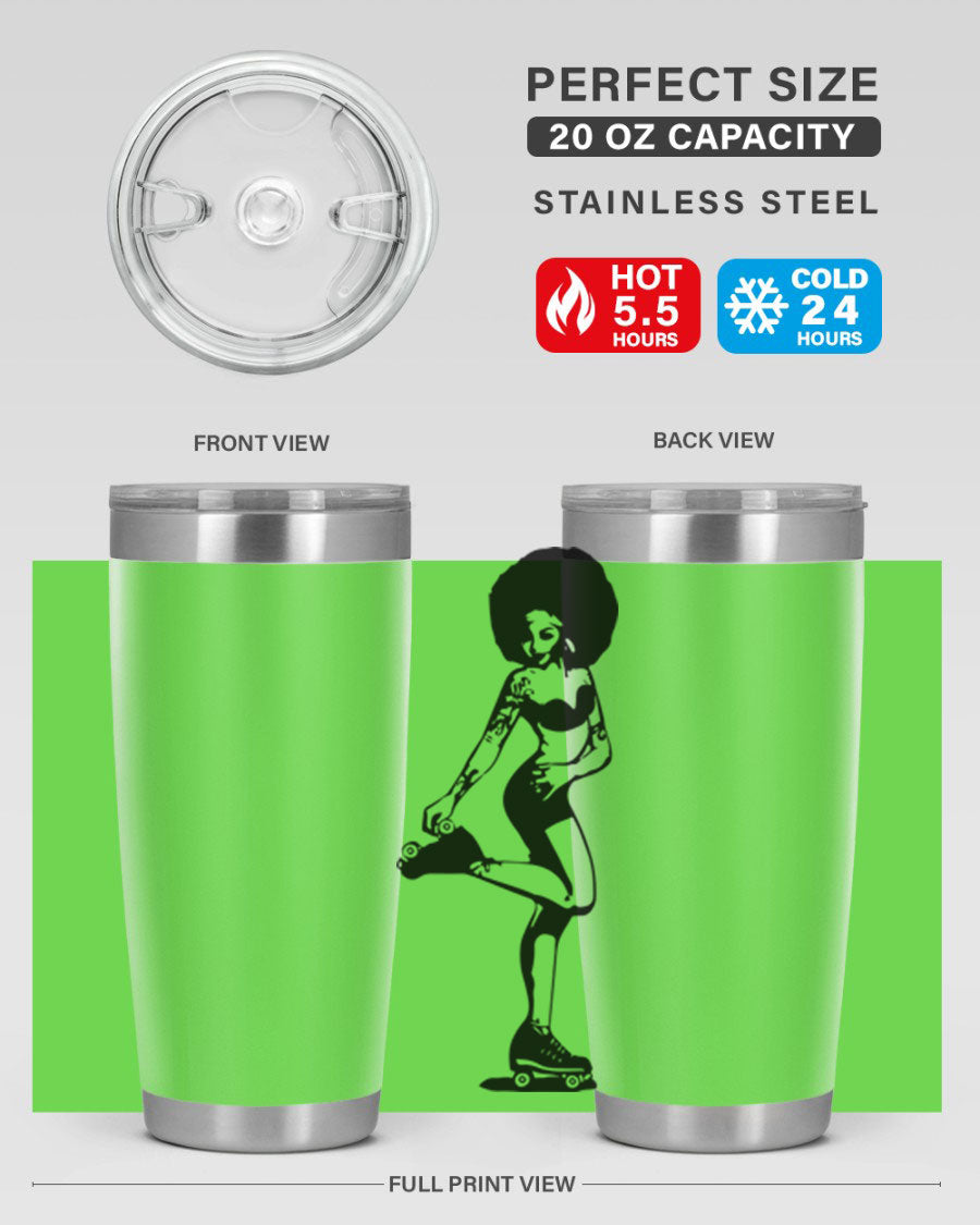 Black women - queen tumbler featuring a stylish design, double wall vacuum stainless steel, and a press-in drink-thru lid.