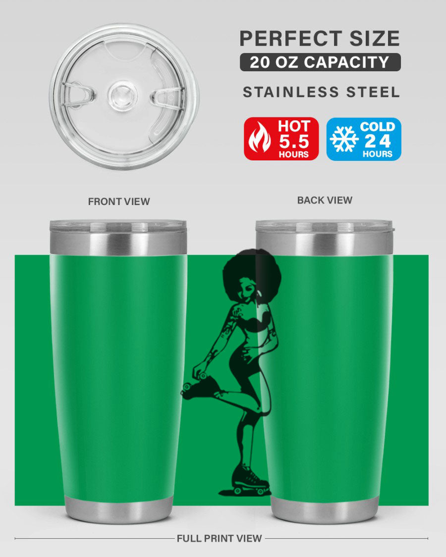 Black women - queen tumbler featuring a stylish design, double wall vacuum stainless steel, and a press-in drink-thru lid.