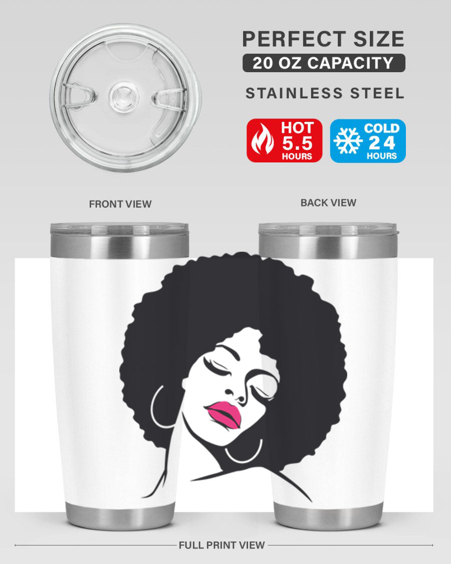 Black Women - Queen 68# Tumbler featuring double wall vacuum stainless steel design, available in 20oz and 30oz sizes.