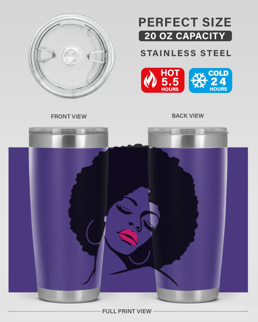 Black Women - Queen 68# Tumbler featuring double wall vacuum stainless steel design, available in 20oz and 30oz sizes.