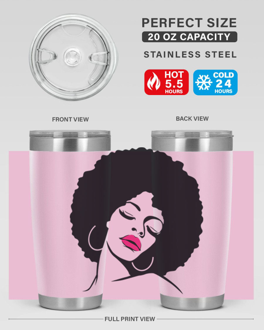Black Women - Queen 68# Tumbler featuring double wall vacuum stainless steel design, available in 20oz and 30oz sizes.