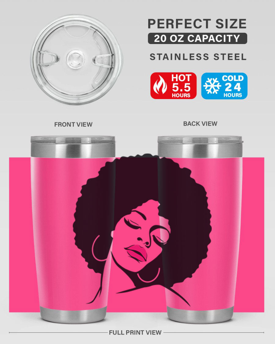 Black Women - Queen 68# Tumbler featuring double wall vacuum stainless steel design, available in 20oz and 30oz sizes.