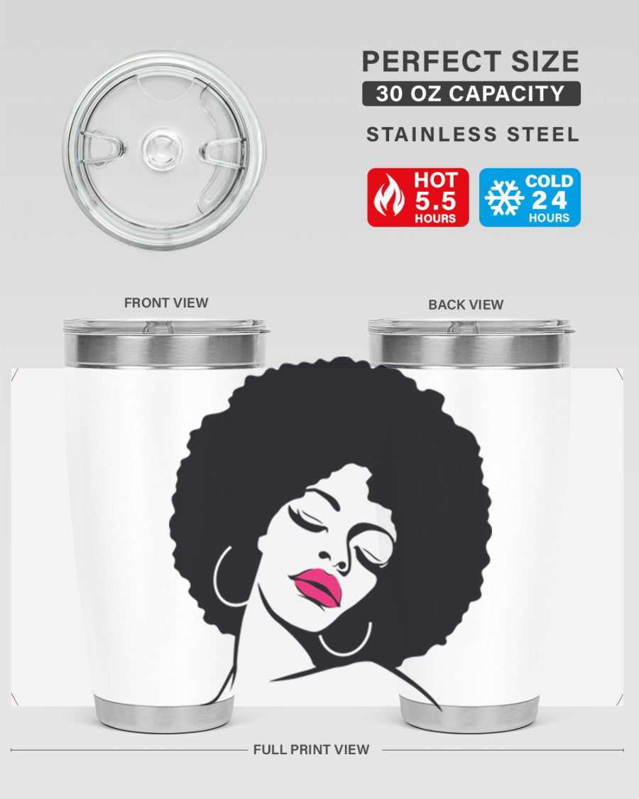 Black Women - Queen 68# Tumbler featuring double wall vacuum stainless steel design, available in 20oz and 30oz sizes.