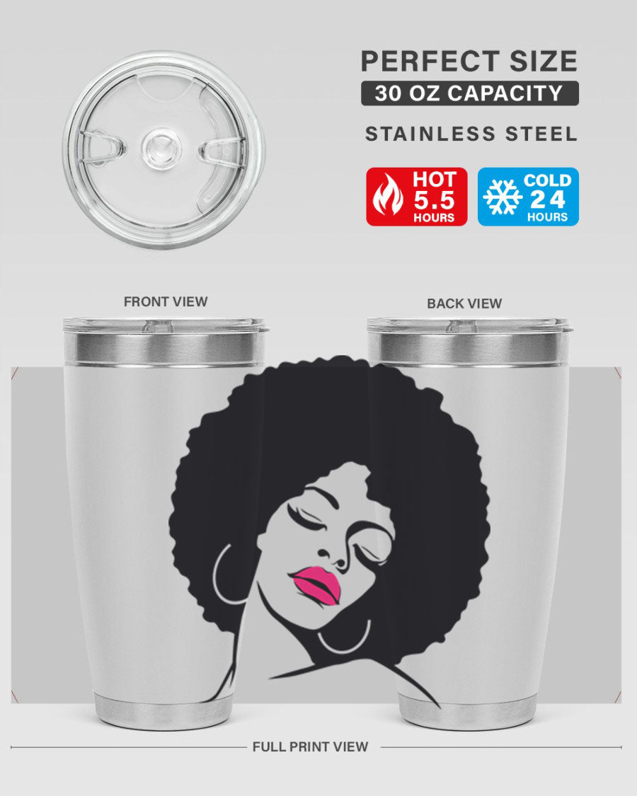 Black Women - Queen 68# Tumbler featuring double wall vacuum stainless steel design, available in 20oz and 30oz sizes.