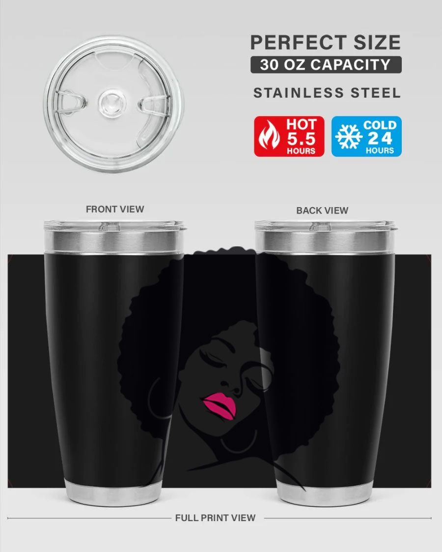 Black Women - Queen 68# Tumbler featuring double wall vacuum stainless steel design, available in 20oz and 30oz sizes.