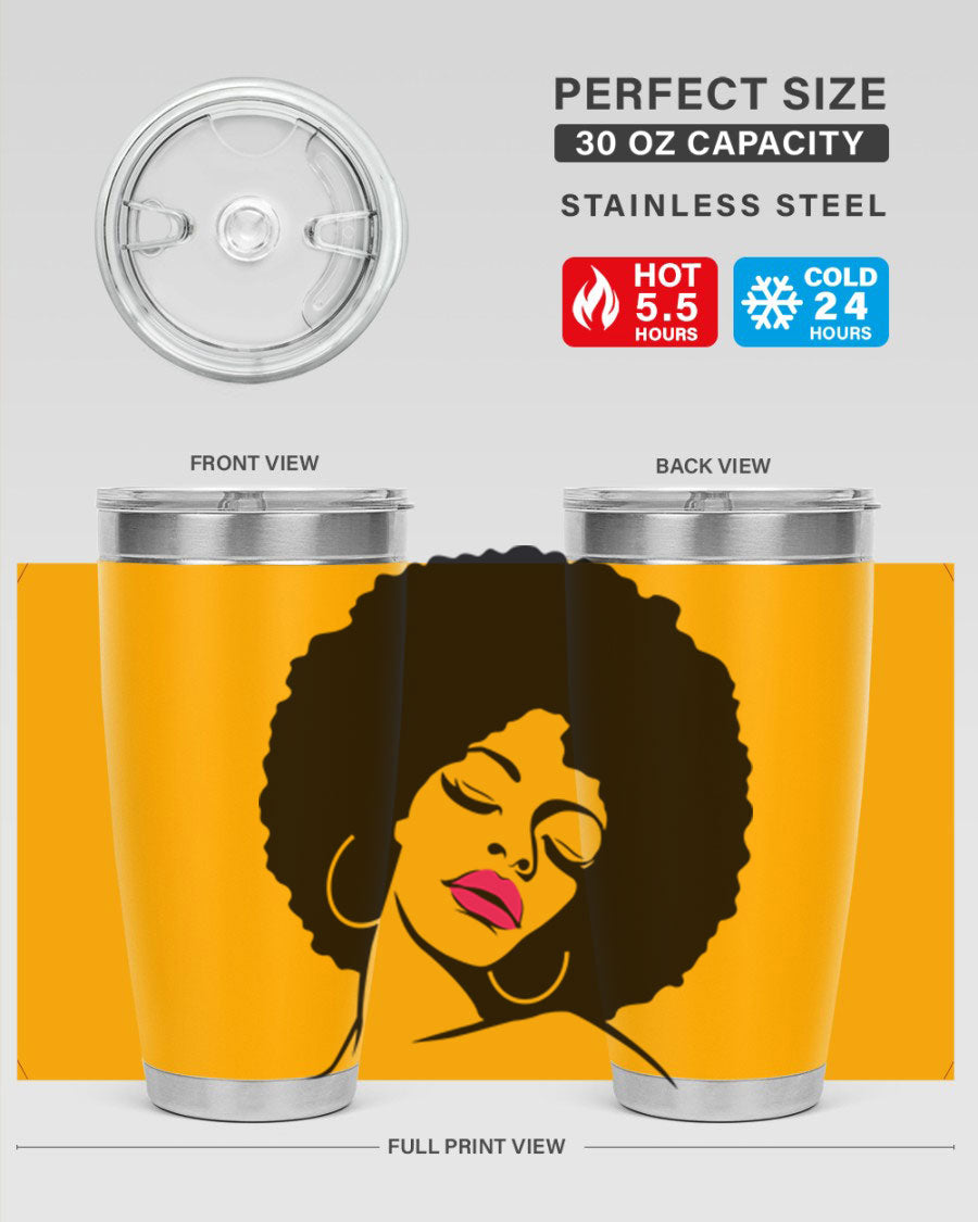 Black Women - Queen 68# Tumbler featuring double wall vacuum stainless steel design, available in 20oz and 30oz sizes.