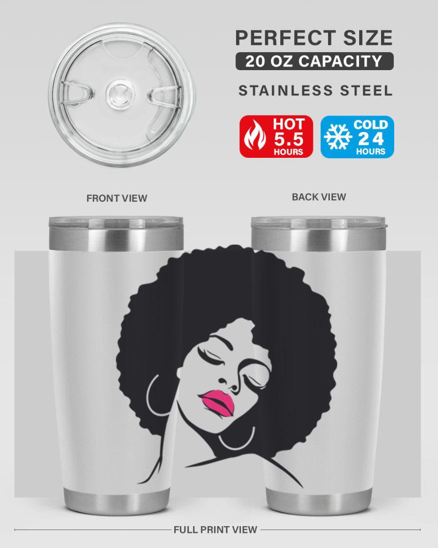 Black Women - Queen 68# Tumbler featuring double wall vacuum stainless steel design, available in 20oz and 30oz sizes.