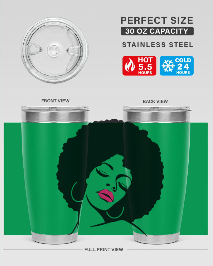 Black Women - Queen 68# Tumbler featuring double wall vacuum stainless steel design, available in 20oz and 30oz sizes.