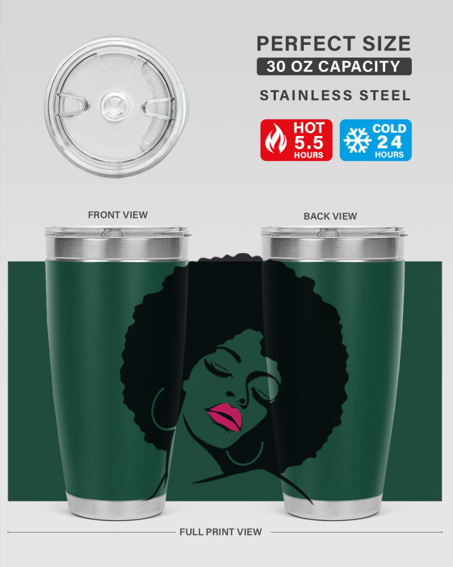 Black Women - Queen 68# Tumbler featuring double wall vacuum stainless steel design, available in 20oz and 30oz sizes.
