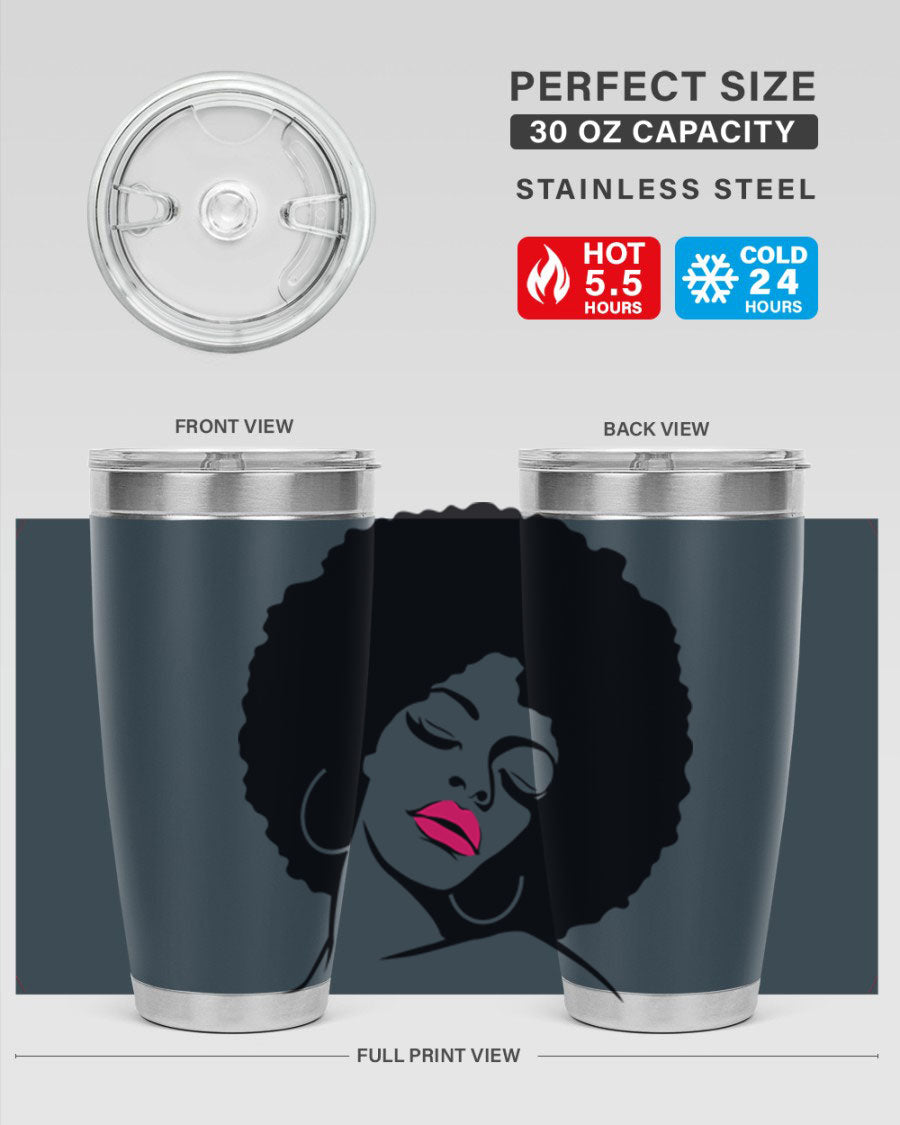 Black Women - Queen 68# Tumbler featuring double wall vacuum stainless steel design, available in 20oz and 30oz sizes.