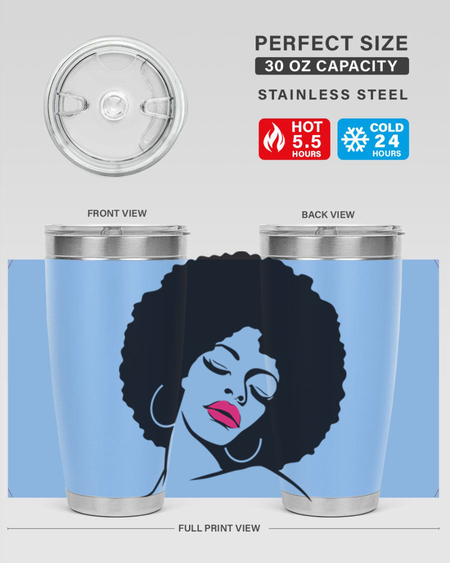 Black Women - Queen 68# Tumbler featuring double wall vacuum stainless steel design, available in 20oz and 30oz sizes.