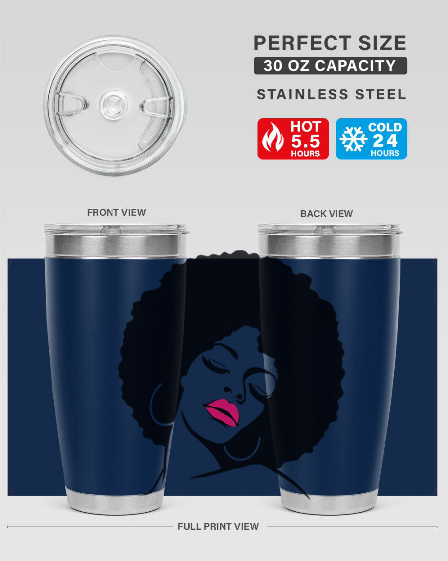 Black Women - Queen 68# Tumbler featuring double wall vacuum stainless steel design, available in 20oz and 30oz sizes.