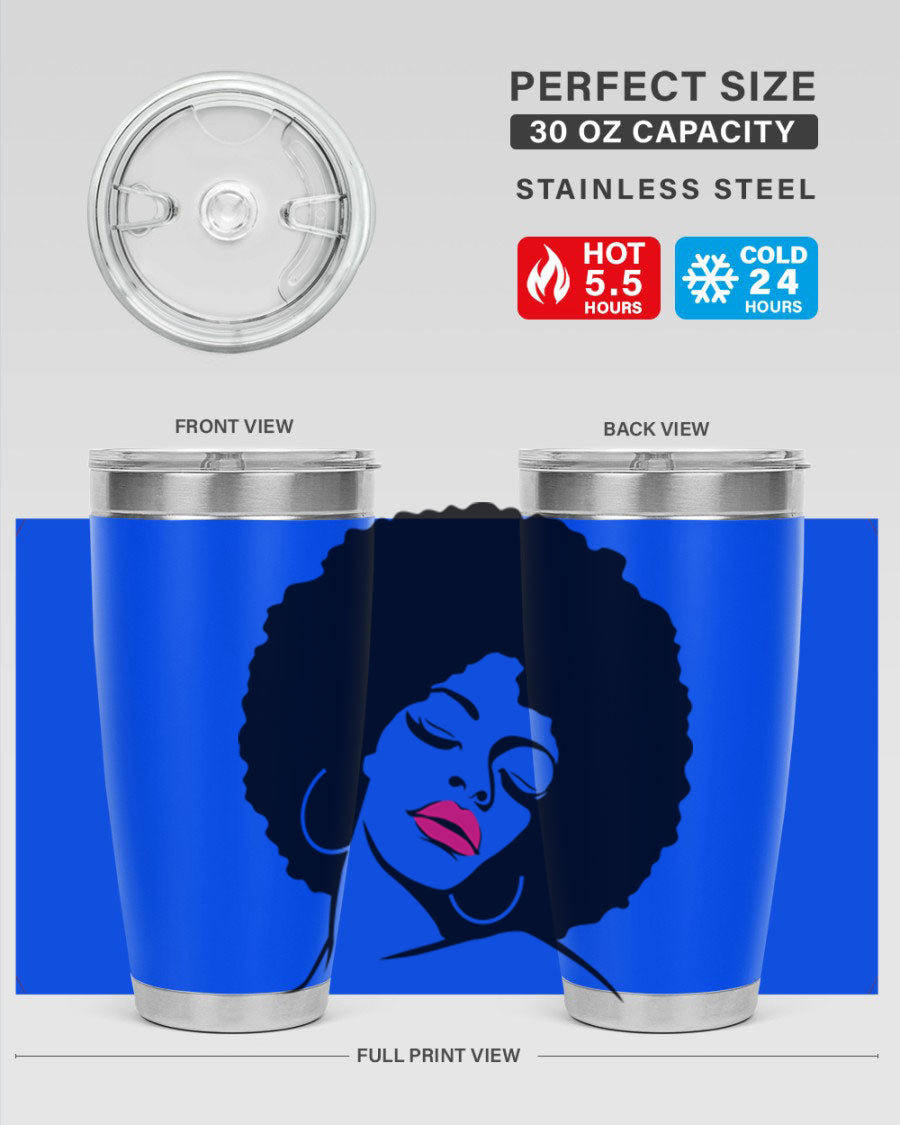 Black Women - Queen 68# Tumbler featuring double wall vacuum stainless steel design, available in 20oz and 30oz sizes.