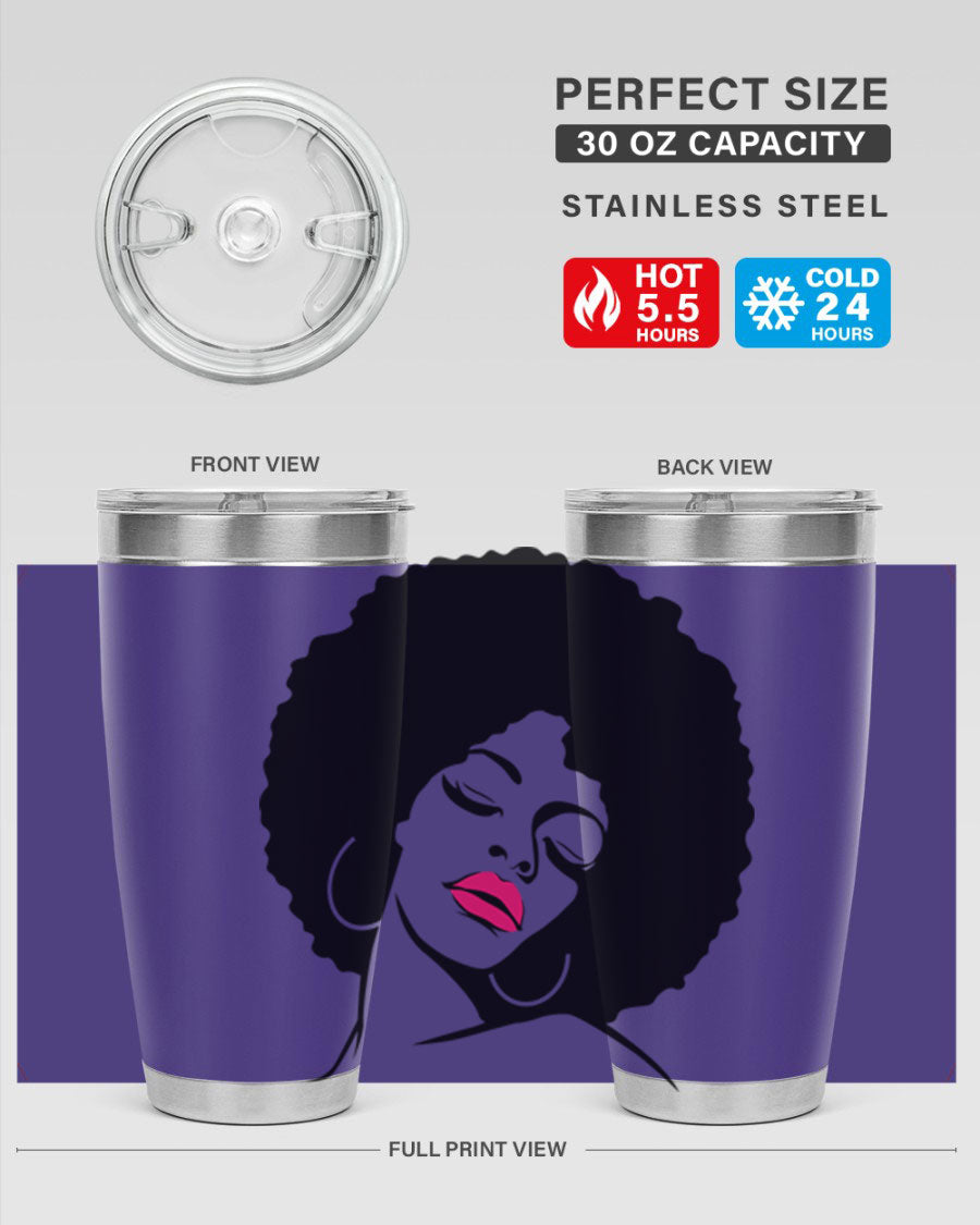 Black Women - Queen 68# Tumbler featuring double wall vacuum stainless steel design, available in 20oz and 30oz sizes.