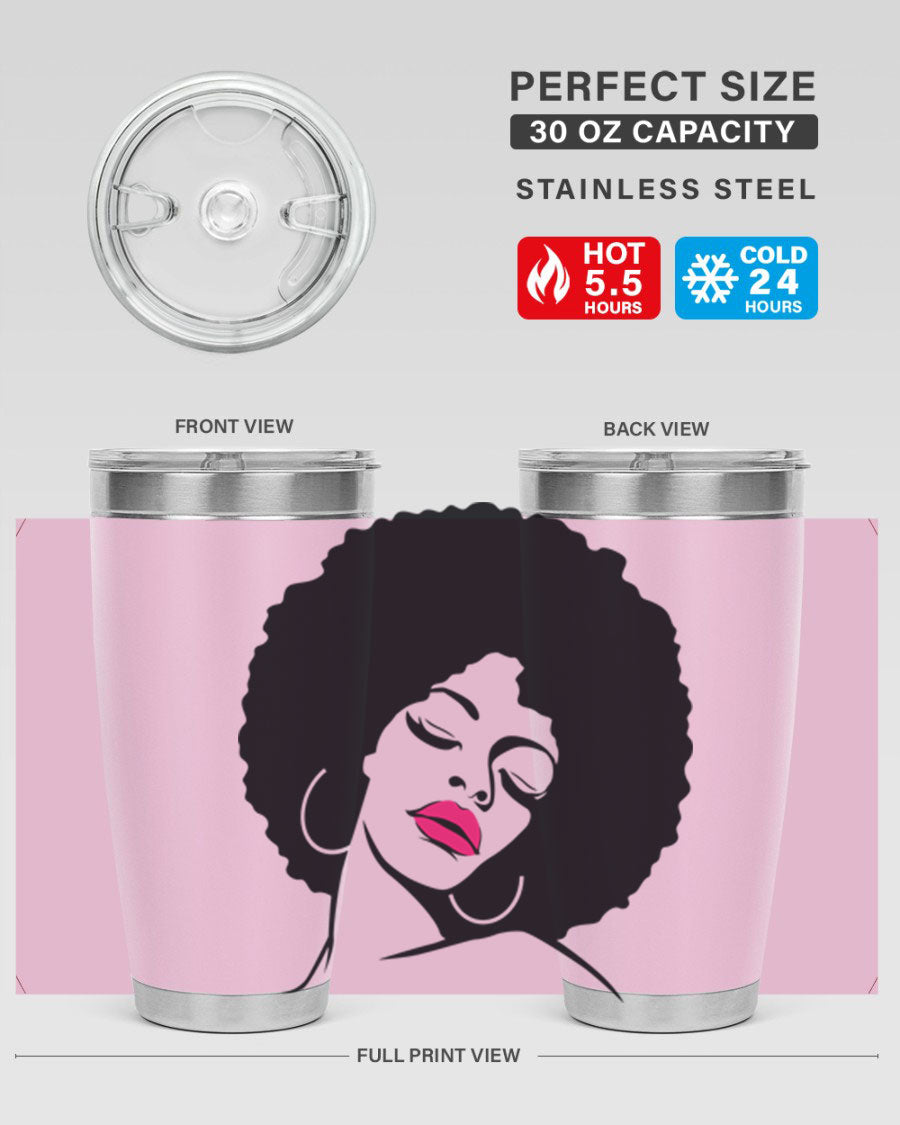 Black Women - Queen 68# Tumbler featuring double wall vacuum stainless steel design, available in 20oz and 30oz sizes.