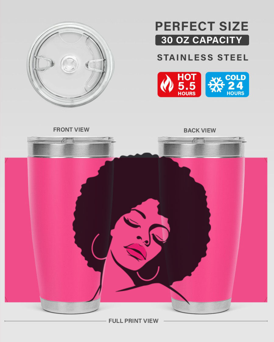 Black Women - Queen 68# Tumbler featuring double wall vacuum stainless steel design, available in 20oz and 30oz sizes.